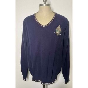 Vintage, Blue, Carmel Embroidered V-Neck Golf Sweater Men's Size XL